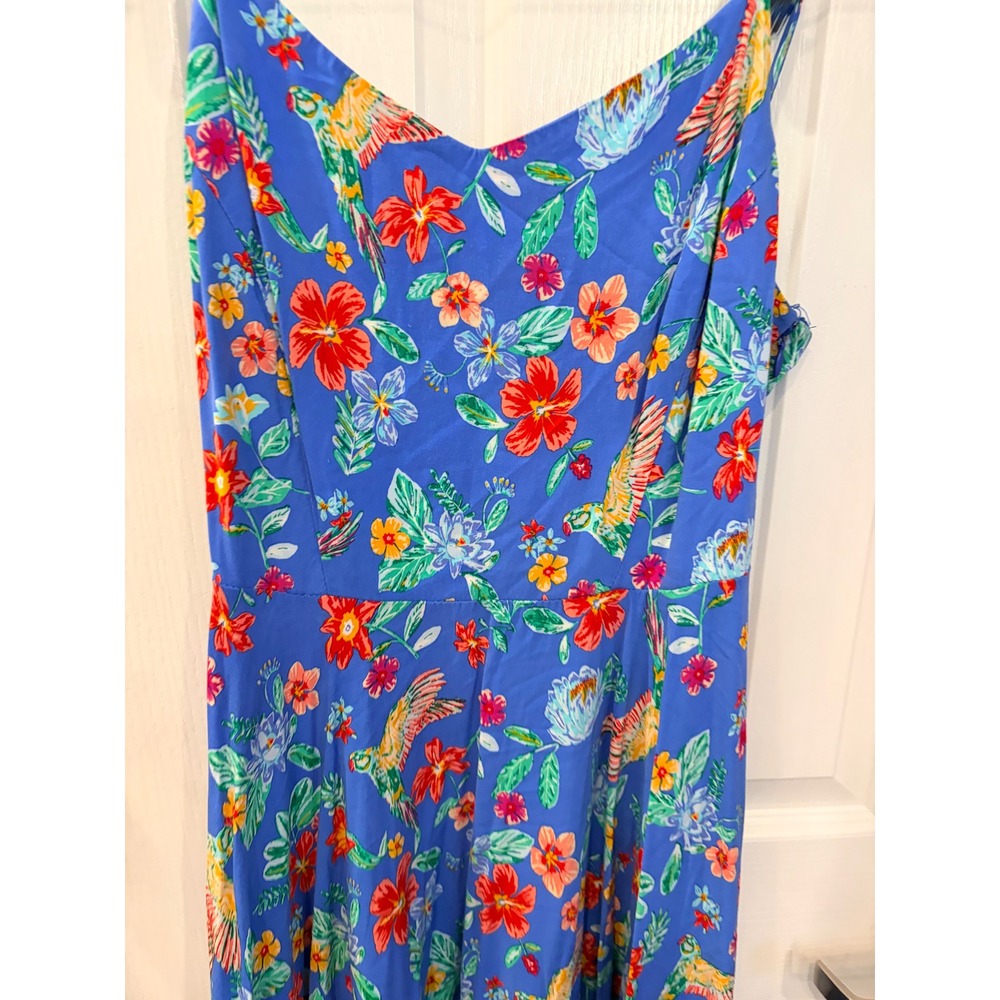 Old Navy Cami Dress Blue Floral Parrot Tropical Smocked Summer Sun Dress